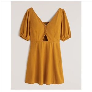 Abercrombie Puff Sleeve Cutout Linen Mini Dress
